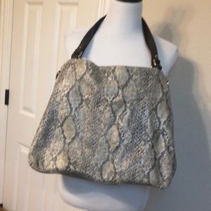 Stella and Dot expandable snakeskin canvas tote